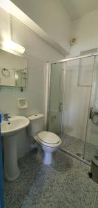a bathroom with a toilet and a sink and a shower at Irini Studios in Georgioupolis