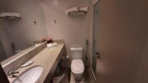 een badkamer met een wit toilet en een wastafel bij Flat 807 no Centro de Três Rios in Três Rios