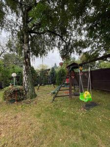a swing set in a yard next to a tree at Wiesbaden Mainz kleines Haus mit Garten Grill in Wiesbaden