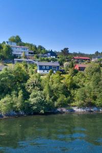 a group of houses on a hill next to a river at Bergen Sunrise Terrace Apartment in Bergen