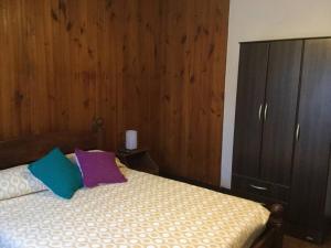 um quarto com uma cama com duas almofadas e um armário em Vintage Viedma em Viedma