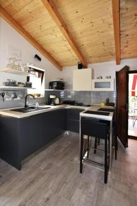 une grande cuisine avec un évier et une table dans l'établissement Deluxe Apartment Nono- Anex building, à Poreč