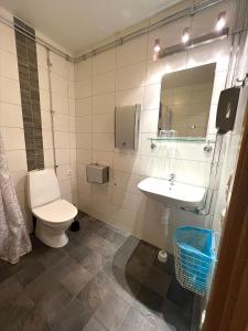 łazienka z toaletą i umywalką w obiekcie Hotell Alderholmen w mieście Gävle