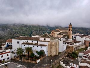 an aerial view of a town with a mountain at El Balcon Deluxe in Baena