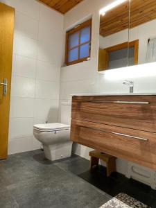 a bathroom with a toilet and a sink at Chalet Belle Poncke in Nendaz