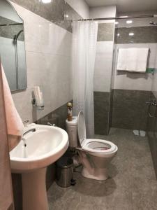 ein Bad mit einem WC, einem Waschbecken und einer Dusche in der Unterkunft Village Jazz in Chimankend