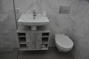 a bathroom with a sink and a toilet at Dwell Apartments in Kremenchuk