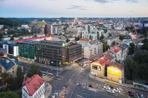 an aerial view of a city with traffic at Holiday Inn Vilnius, an IHG Hotel in Vilnius