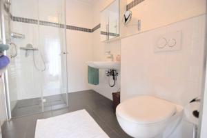 a bathroom with a toilet and a shower and a sink at Work & Stay in Sankt Augustin near Troisdorf in Sankt Augustin +15 photos
