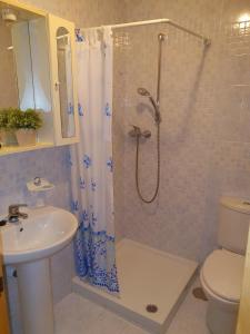 a bathroom with a shower and a sink and a toilet at Habitación Doble Particular in A Coruña