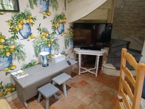 Televízia a/alebo spoločenská miestnosť v ubytovaní Charmant logement dans un écrin de verdure