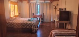 1 dormitorio con 1 cama y TV en una habitación en EL TUKI en Villa Traful