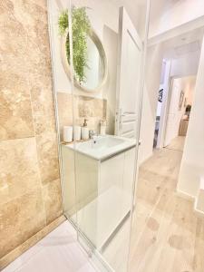een badkamer met een wastafel en een spiegel bij Defoy Getaway - Antibes in Antibes