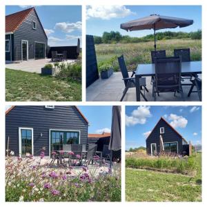 a group of four pictures of a house and a table with an umbrella at Grindweg 4A in Westkapelle