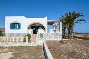 a white house with a palm tree in front of it at Oceanviewvilla in Karpathos