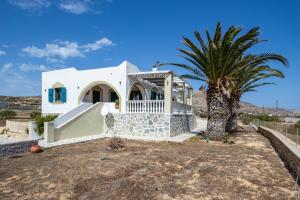 una casa blanca con una palmera delante de ella en Oceanviewvilla, en Karpathos