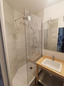 a bathroom with a shower and a sink at Appartement Cosy in Ault
