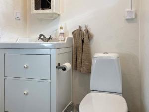 La petite salle de bains est pourvue de toilettes et d'un lavabo. dans l'établissement Holiday home OSKARSHAMN IV, à Oskarshamn