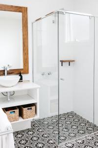 a bathroom with a shower and a sink at Anchor Geelong in Geelong