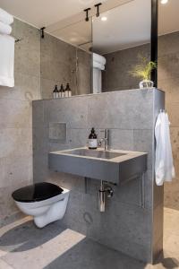 a bathroom with a sink and a toilet at Ekenäs Gård på Österlen in Kivik