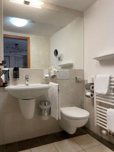 a bathroom with a sink and a toilet at Maisonette-Apartment An der Frauenkirche in Dresden