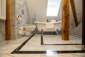 a bathroom with a bath tub and a toilet at Villatoro in Zgorzelec