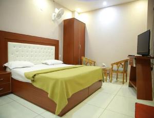 a bedroom with a large bed and a television at Hotel Kings, Rohtak in Rohtak