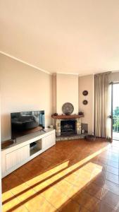 モンティニョーゾにあるBeatrice Apartment Crocelloのリビングルーム(テレビ、暖炉付)