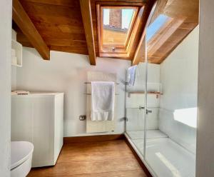 a bathroom with a shower and a toilet at Apartamentos Rurales El Lleron in Caso +38 photos