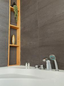 a bath tub with a faucet and a sink at L'Appart d'Hugo in Chambéry