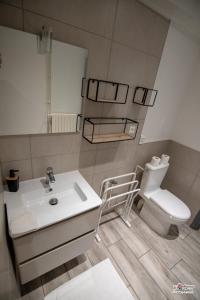ein Badezimmer mit einem weißen Waschbecken und einem WC in der Unterkunft Hyper centre - wifi - cosy - Gare in Bourg-en-Bresse