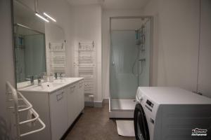 a bathroom with a sink and a washing machine at Hyper centre - 3 chambres - Gare - wifi - cosy in Bourg-en-Bresse