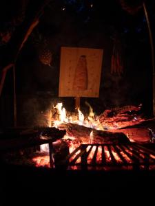 un focolare con sopra la foto di una barca di Youza ecolodge a La Couture-Boussey