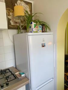 a kitchen with a white refrigerator and a stove at Apartments near the sea with free parking Southend-on-Sea in Southend-on-Sea