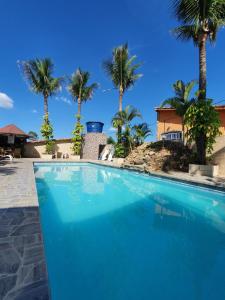 una piscina con palme sullo sfondo di Hotel Talu ad Angatuba