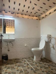 a bathroom with a toilet and a sink at Agra Camps and Resort in Agra