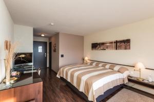 ein Hotelzimmer mit einem Bett und einem TV in der Unterkunft Seehotel Sternen in Luzern