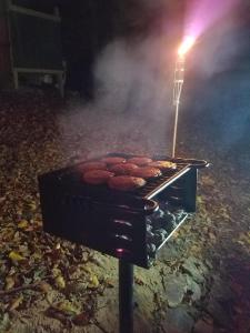 a grill with food on top of it at night at Tentrr Signature Site - Huff Farm in Maryville