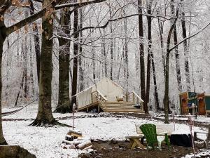 a tent in the woods in the snow at Tentrr Signature Site - Huff Farm in Maryville