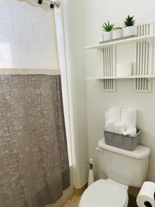 uma casa de banho com um WC e um chuveiro em Beautiful Private Casita/Guesthouse w/ Kitchen, Access to Pool/Spa em Goodyear