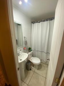 聖地亞哥的住宿－CASA AGRADABLE，浴室配有白色卫生间和盥洗盆。