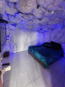 een slaapkamer met een bed in een ijsgrot bij Glamping Spa & Coffee Tour in Medellín