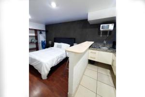 Habitación de hotel con cama y lavabo en Super Suite con baño y cocina excelente ubicación, en Ciudad de México