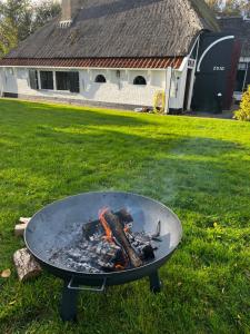 eine Feuerstelle im Gras im Hof in der Unterkunft Zuid Haffel in Den Burg
