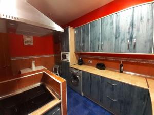 a kitchen with a sink and a washing machine at Ciudad Rodrigo La Casa Azul in Ciudad-Rodrigo