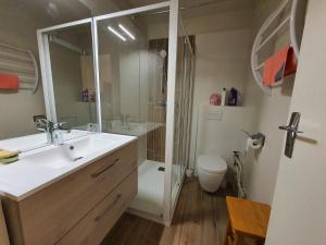 a bathroom with a sink and a shower and a toilet at Concorde V in La Salle Les Alpes +25 photos