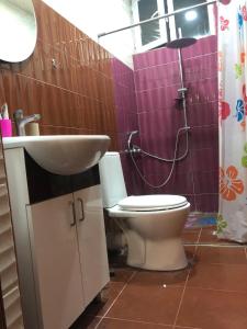 a bathroom with a sink and a toilet and a shower at Yerevan Qanaqer House in Yerevan