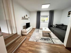 a living room with a couch and a tv at AB Apartment Moderne Zweizimmerwohnung in Villach