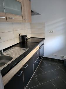 a kitchen with a sink and a counter top at Gästewohnung 2 in Oschersleben