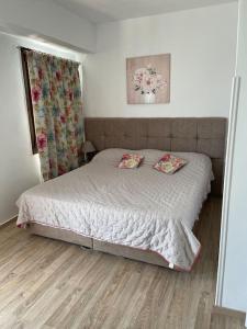 een slaapkamer met een bed met 2 kussens erop bij MARIA ROOM 1 in Kokkari
